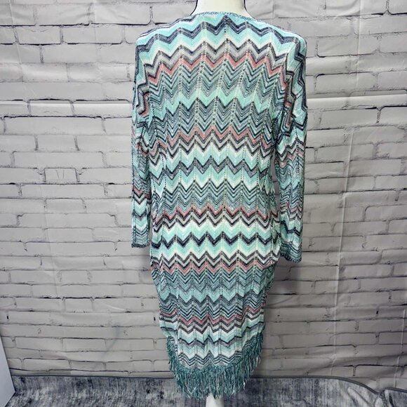 Vanity Chevron Fringe Hem Open Knit Cardigan – Size L Boho - Picture 4 of 8